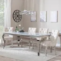 Louis Dining Set with Lion Knocker Chairs - Champagne, Velvet