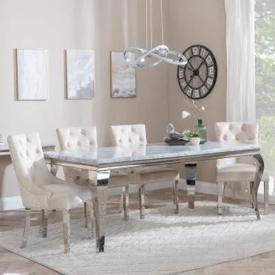 Louis Dining Set with Lion Knocker Chairs - Champagne, Velvet