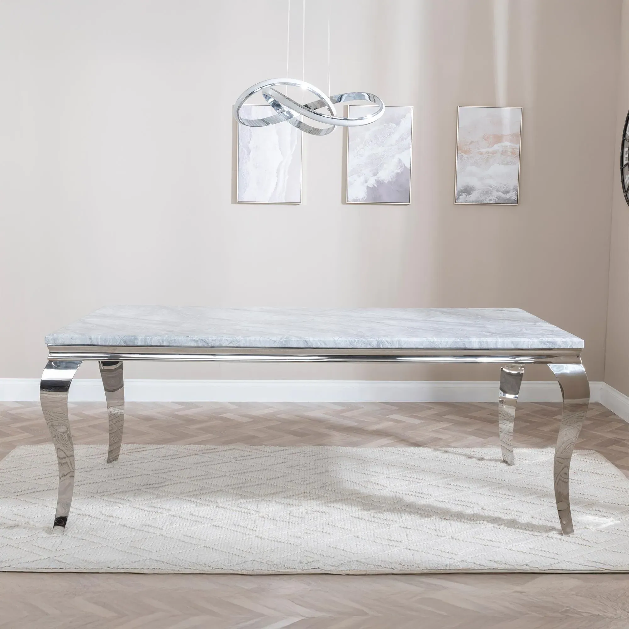 Louis Dining Set with Lion Knocker Chairs - Grey, Velvet