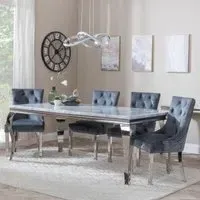 Louis Dining Set with Lion Knocker Chairs - Grey, Velvet
