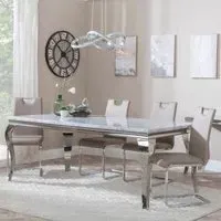 Louis Grey Marble Dining Set with Bianco Chairs - Beige
