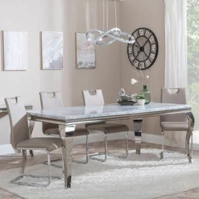 Louis Grey Marble Dining Set with Bianco Chairs - Beige image