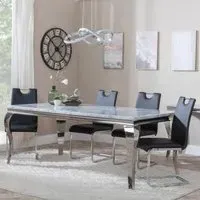 Louis Grey Marble Dining Set with Bianco Chairs - Black