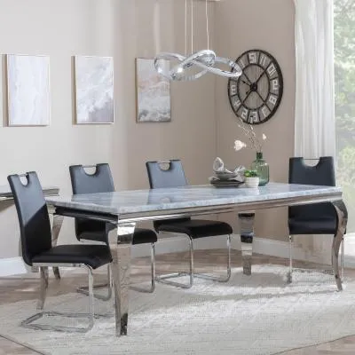 Louis Grey Marble Dining Set with Bianco Chairs - Black