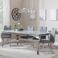 Louis Grey Marble Dining Set with Bianco Chairs - Grey