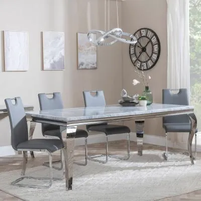 Louis Grey Marble Dining Set with Bianco Chairs - Grey