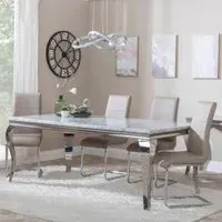 Louis Grey Marble Dining Set with Roma Chairs - Beige
