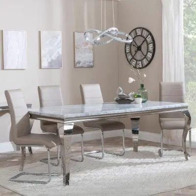 Louis Grey Marble Dining Set with Roma Chairs - Beige image