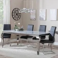 Louis Grey Marble Dining Set with Roma Chairs - Black