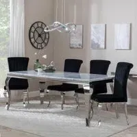 Louis Grey Marble Dining Set with Velvet Chair - Grey, Chrome