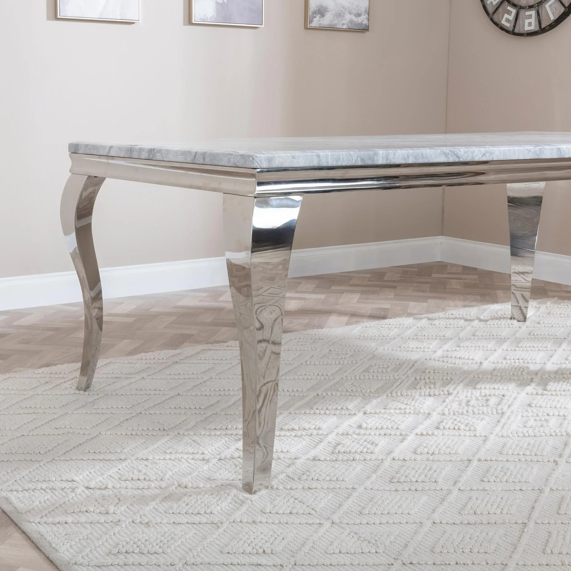 Louis Grey Marble Dining Set with Velvet Chair - Grey, Chrome