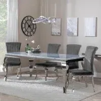 Louis Grey Marble Dining Set with Velvet Chair - Grey, Chrome