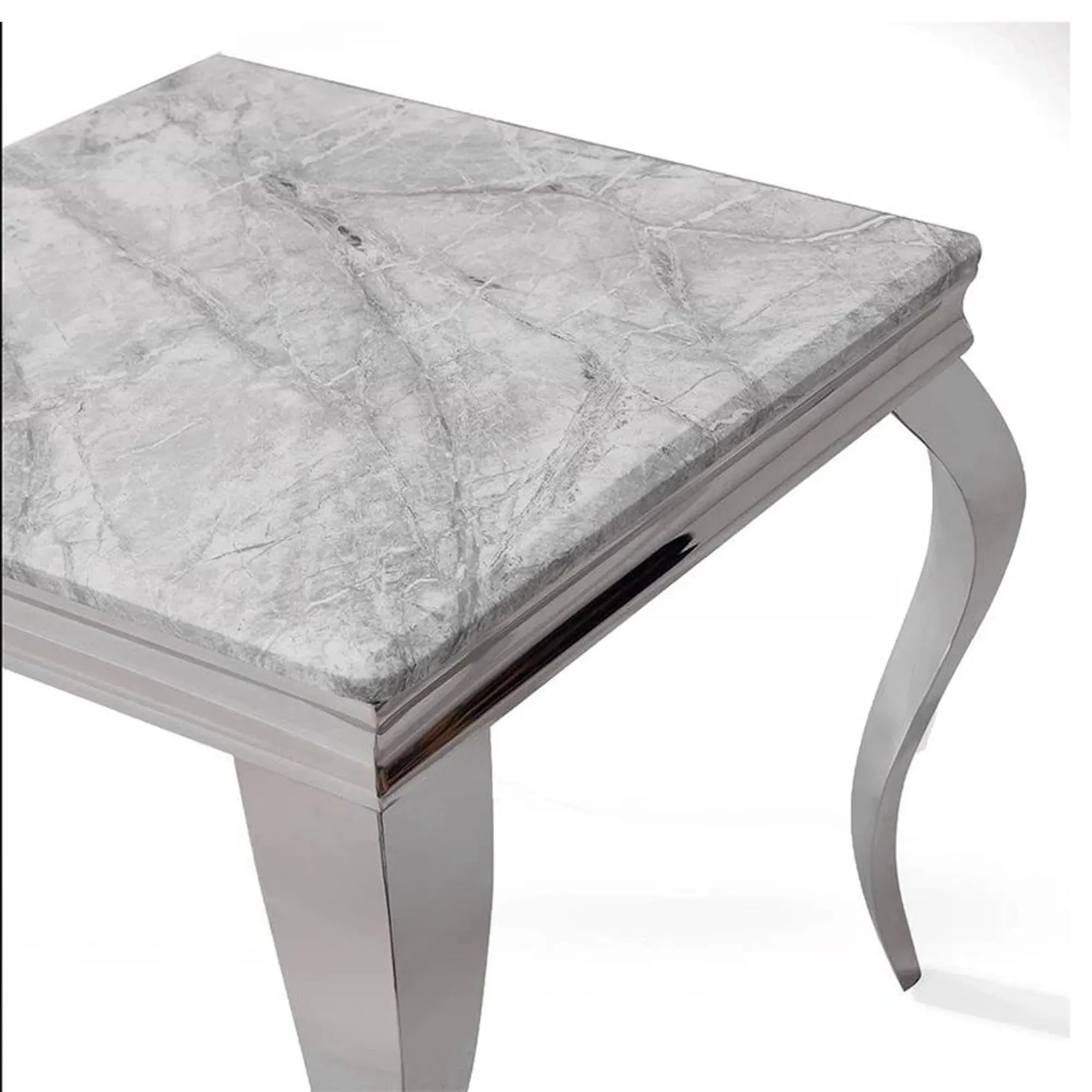 Louis Square Side Table - Grey, Chrome