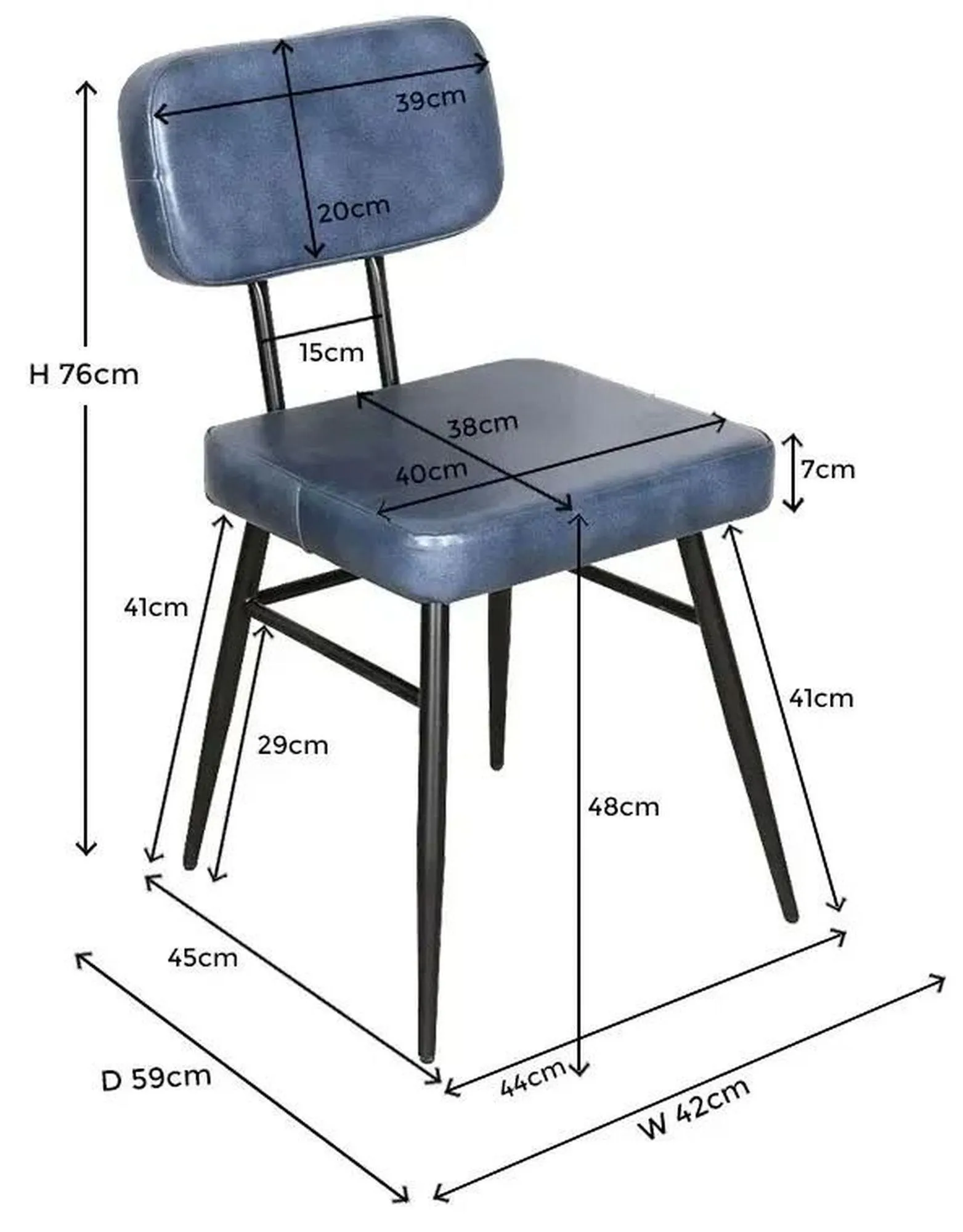 Louise Dining Chair - Blue, Leather