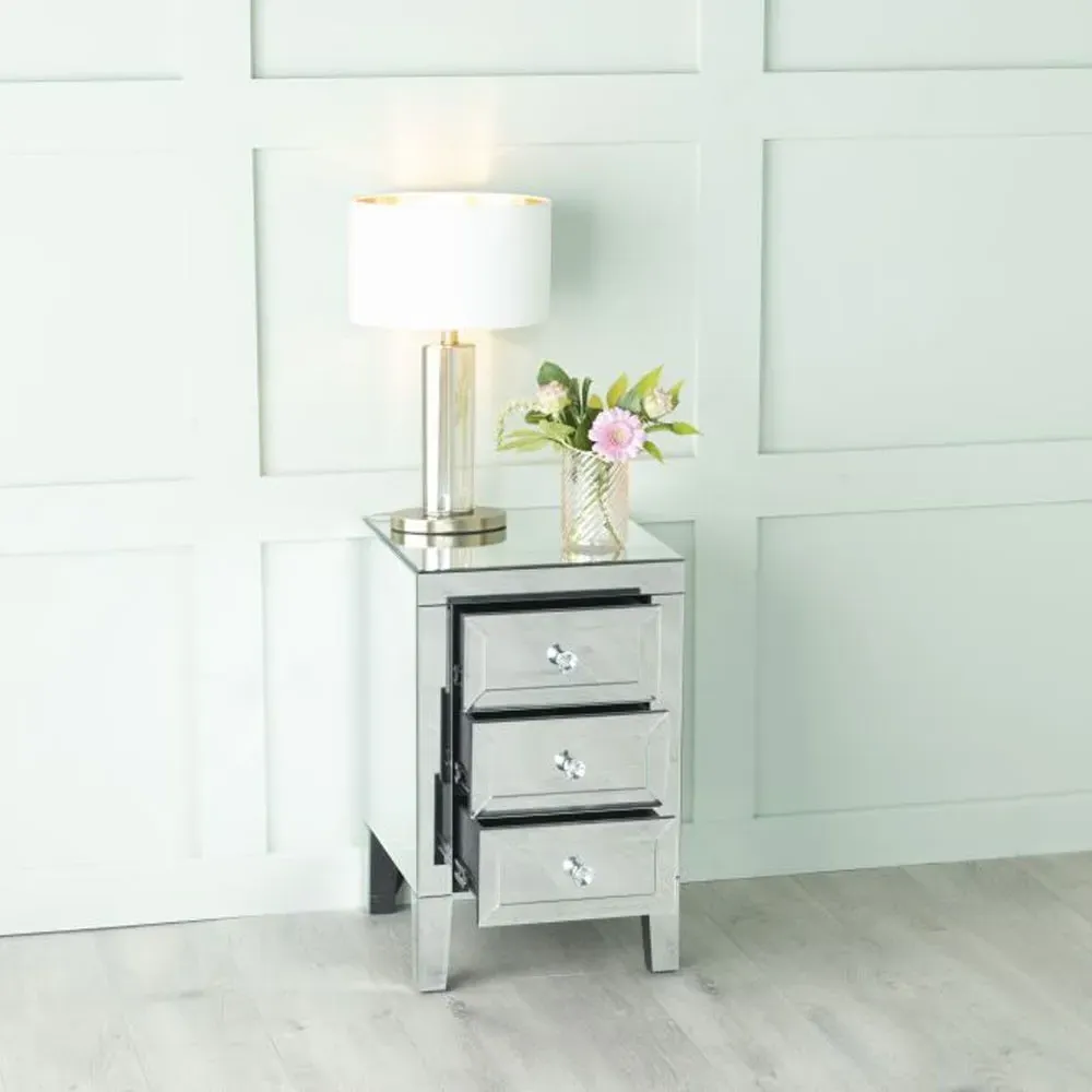 Lucia 3 Drawer Bedside Cabinet - Mirrored
