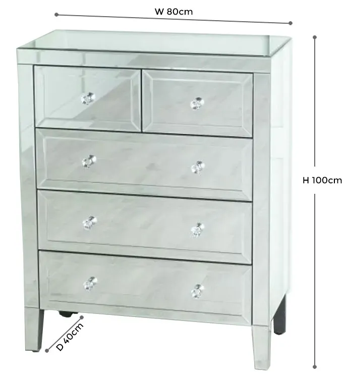 Lucia 3+2 Drawer Chest - Mirrored
