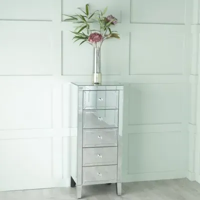 Lucia Mirrored 5 Drawer Narrow Chest - Mirrored image