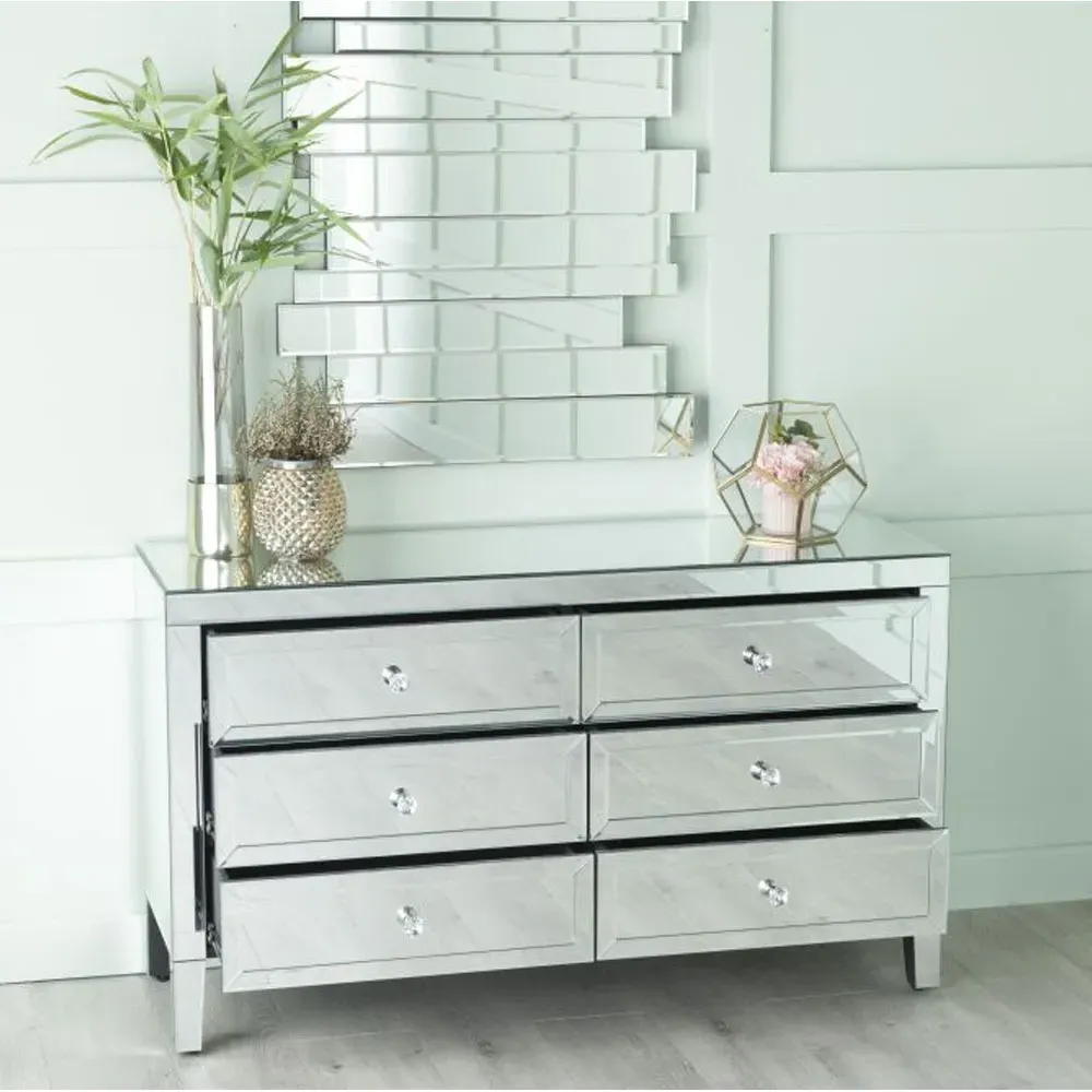 Lucia Mirrored 6 Drawer Wide Chest - Mirrored