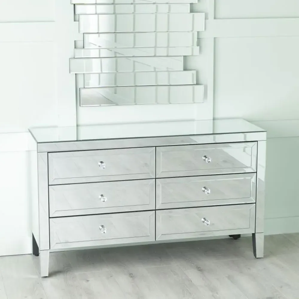 Lucia Mirrored 6 Drawer Wide Chest - Mirrored