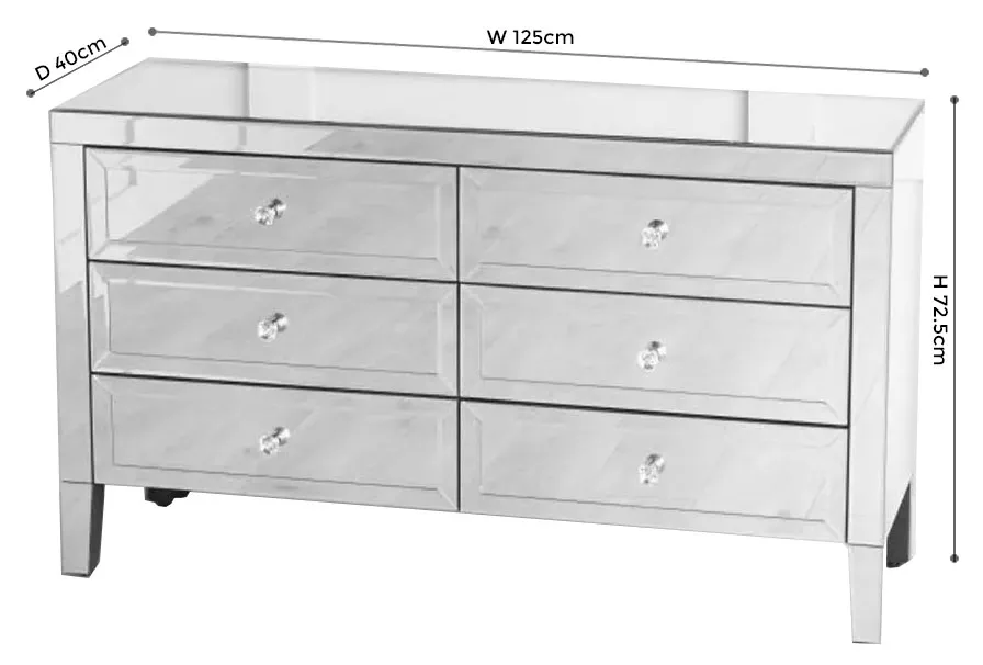 Lucia Mirrored 6 Drawer Wide Chest - Mirrored