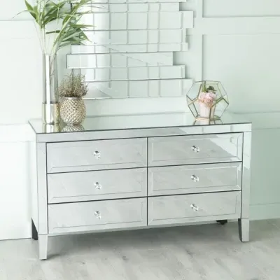 Lucia Mirrored 6 Drawer Wide Chest - Mirrored image