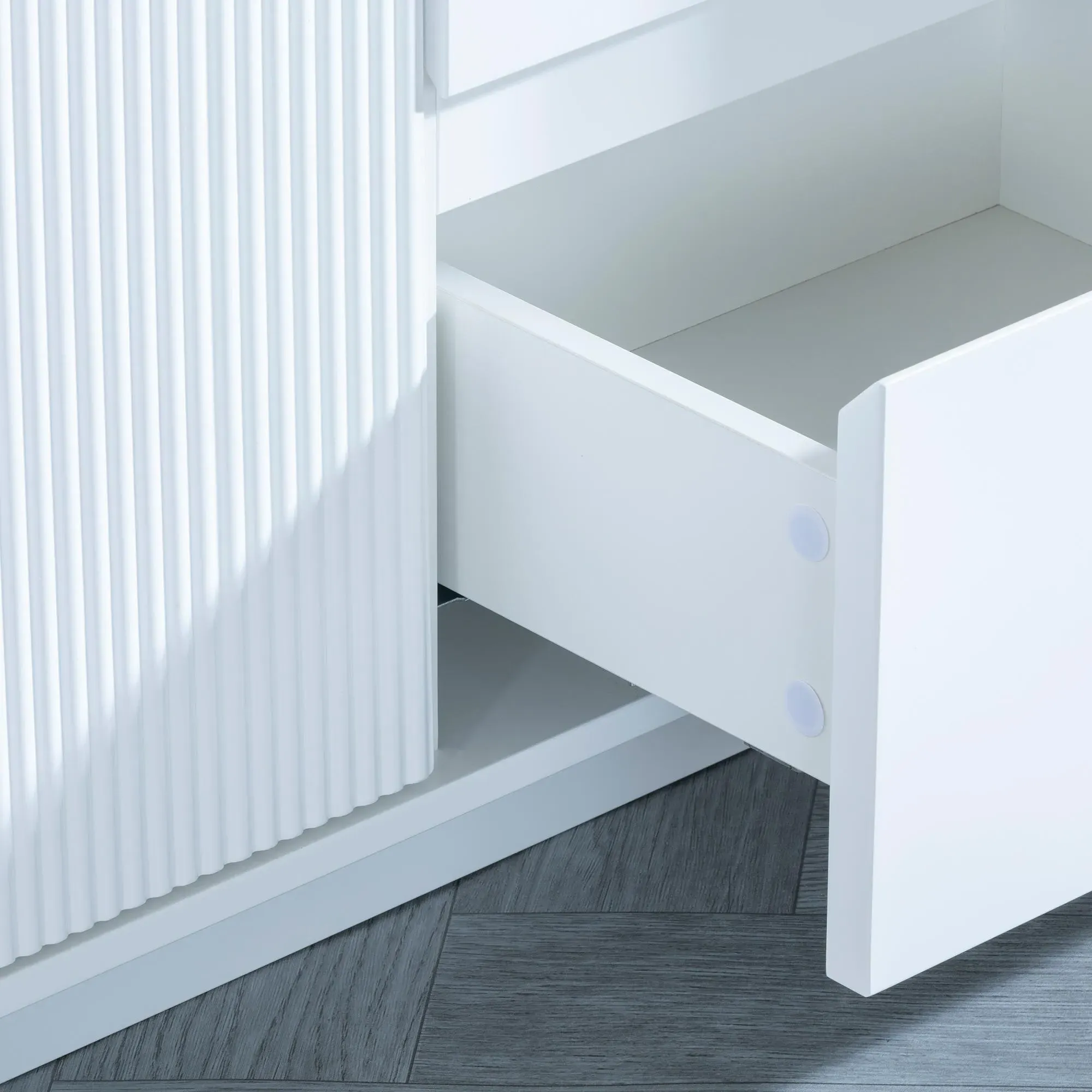 Luxor 2 Door Curved Fluted Sideboard - White, Marble Effect