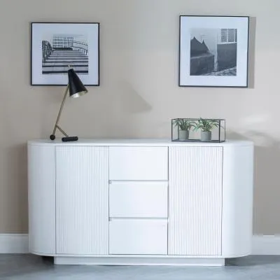 Luxor 2 Door Curved Fluted Sideboard - White, Marble Effect