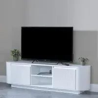 Luxor Curved Fluted TV Unit - White, Marble Effect