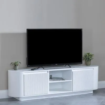 Luxor Curved Fluted TV Unit - White, Marble Effect image
