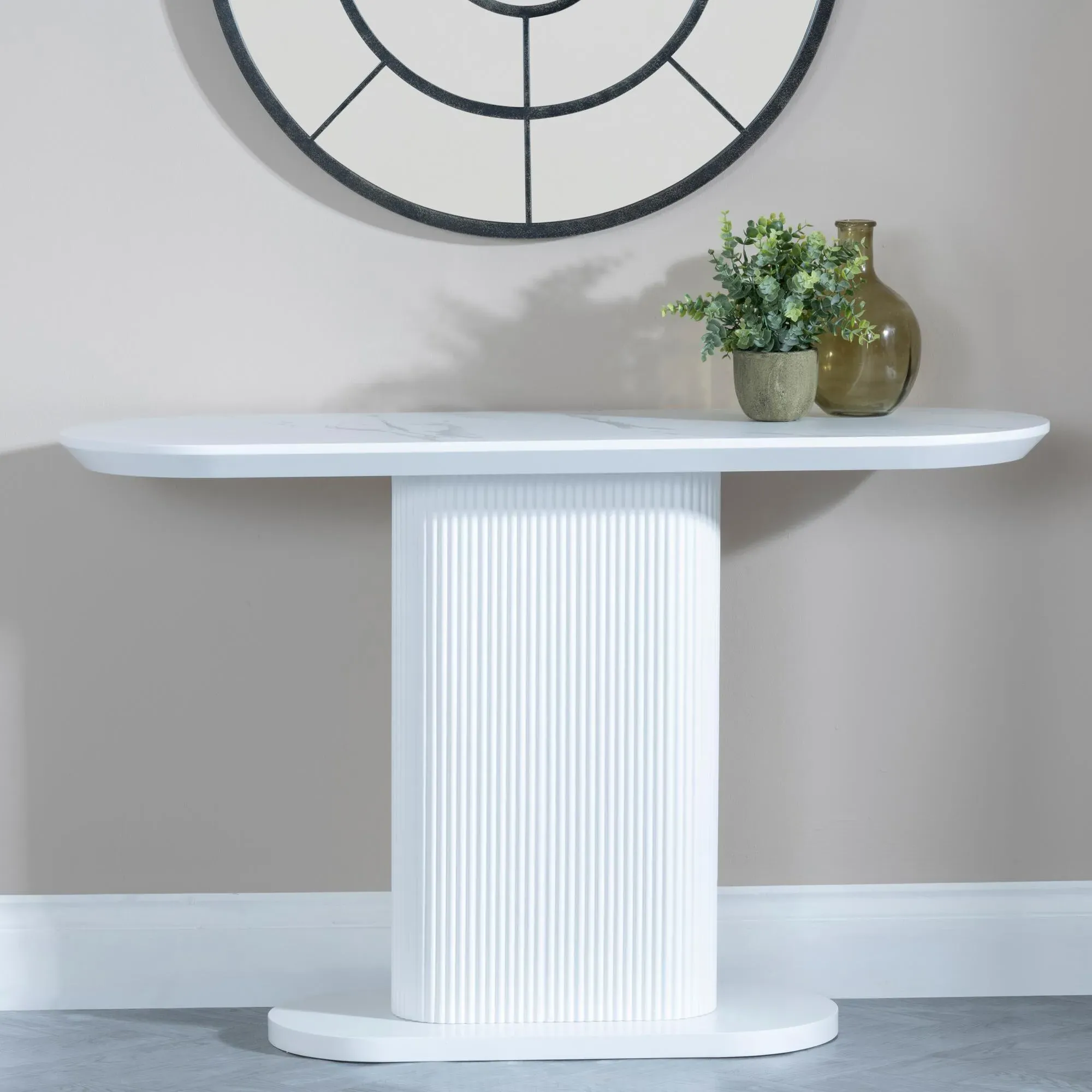 Luxor Oval Console Table with Fluted Base - White, Melamine