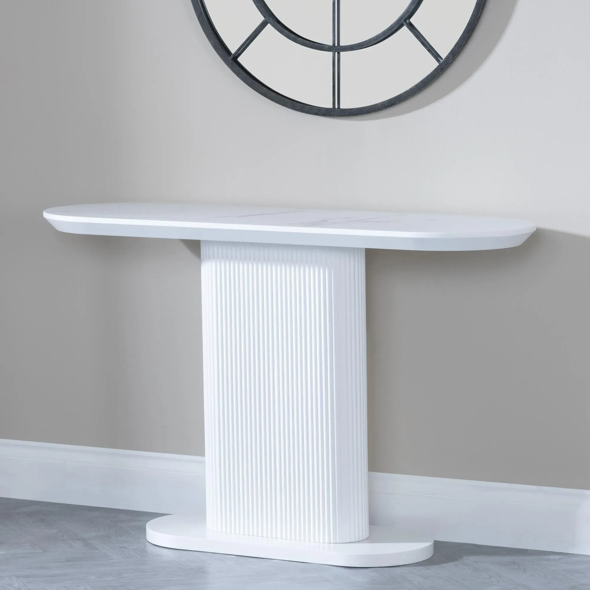 Luxor Oval Console Table with Fluted Base - White, Melamine