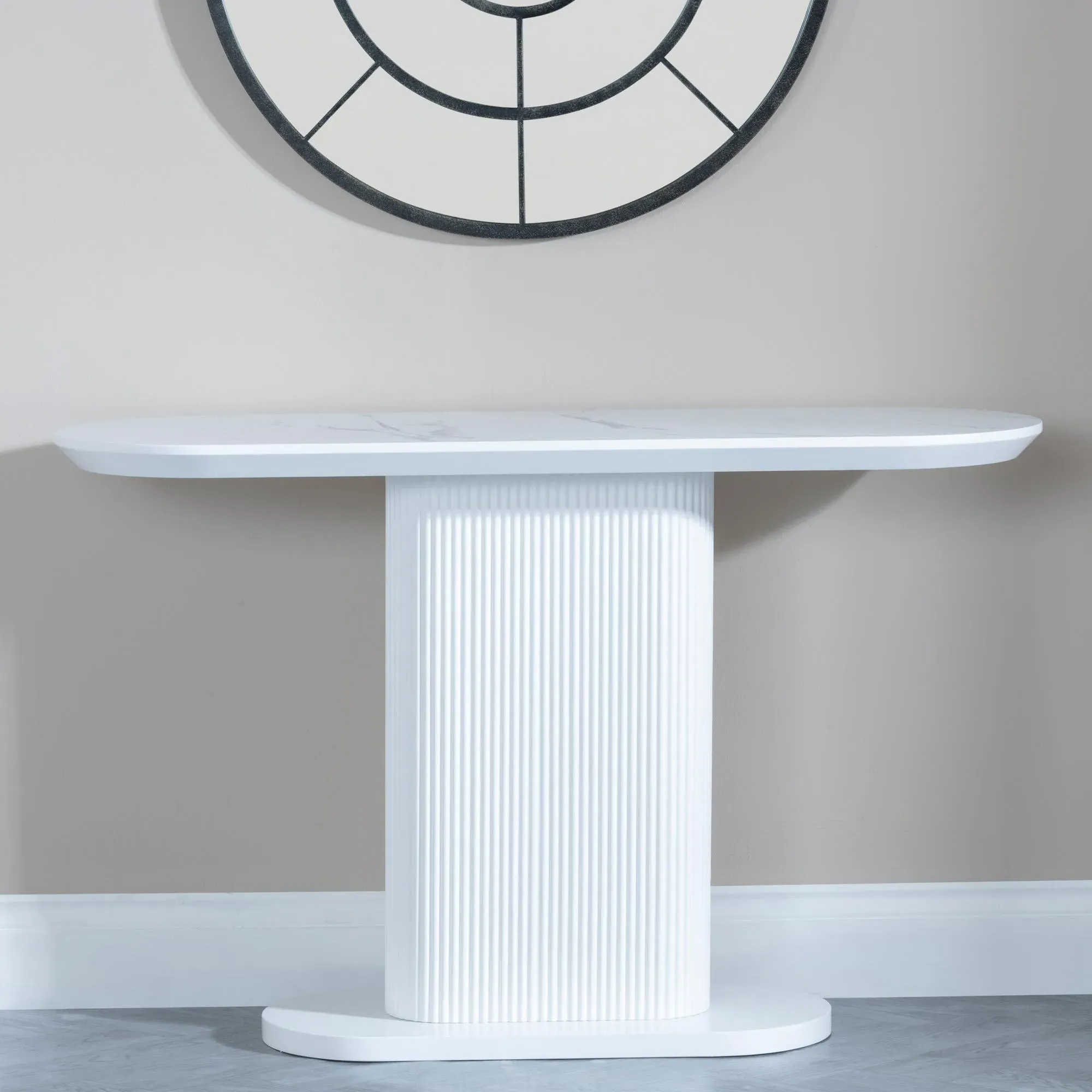Luxor Oval Console Table with Fluted Base - White, Melamine