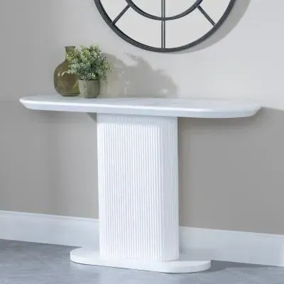 Luxor Oval Console Table with Fluted Base - White, Melamine image