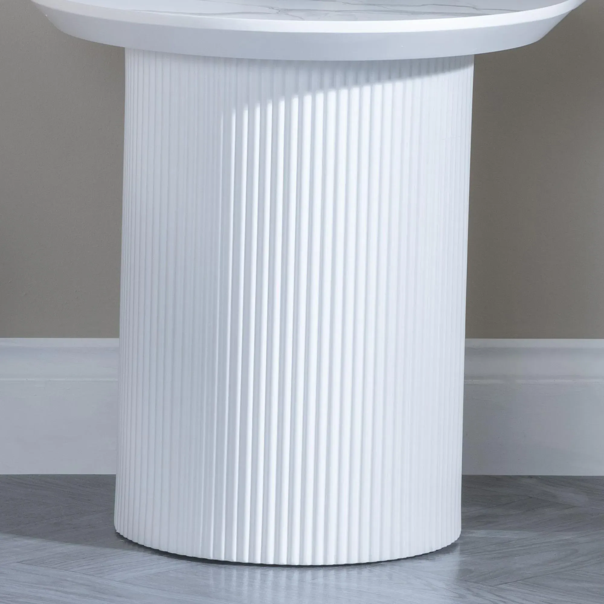 Luxor Round Lamp Table with Fluted Base - White, Marble Effect