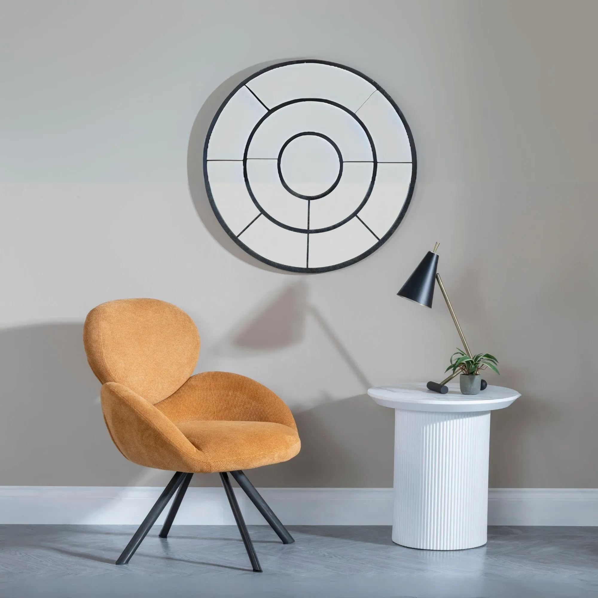 Luxor Round Lamp Table with Fluted Base - White, Marble Effect