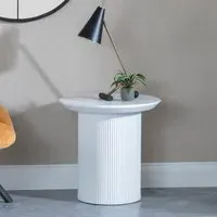 Luxor Round Lamp Table with Fluted Base - White, Marble Effect