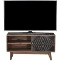 Luxuria 100cm TV Unit with Geometric Trim - Black, Sheesham Wood