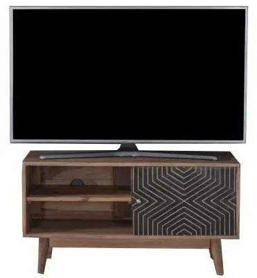 Luxuria 100cm TV Unit with Geometric Trim - Black, Sheesham Wood