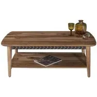 Luxuria 115cm Coffee Table with Geometric Trim - Black, Sheesham Wood