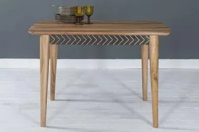 Luxuria 4-Seater Dining Table with Geometric Trim - Black, Sheesham Wood