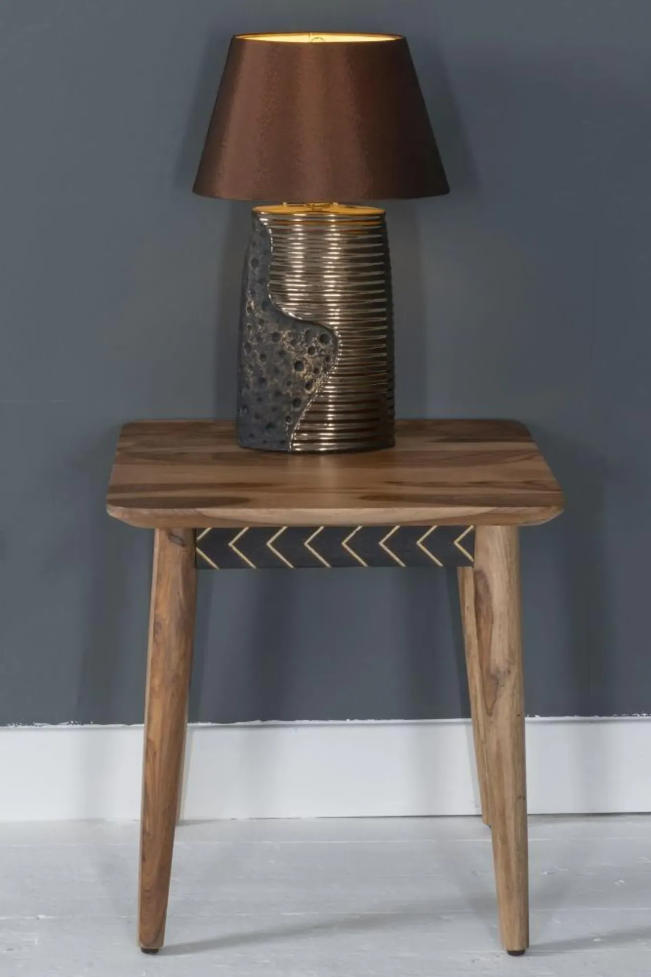 Luxuria Square End Table with Geometric Trim - Black, Sheesham