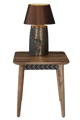 Luxuria Square End Table with Geometric Trim - Black, Sheesham