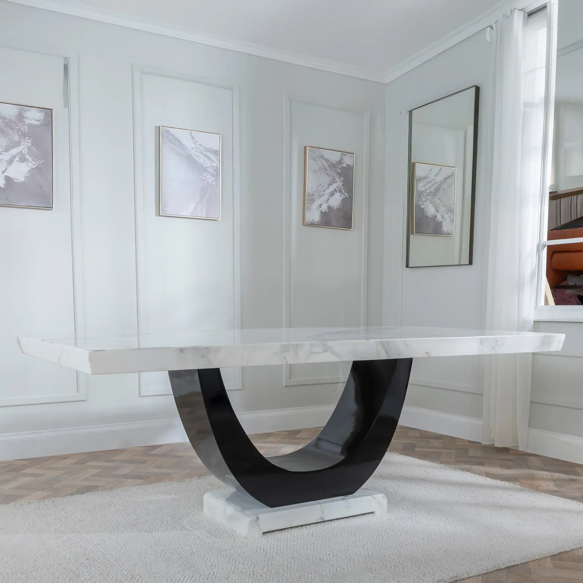 Madrid Dining Set with Carmela Chair - White, Cream Leather