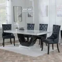 Madrid Dining Set with Carmela Chair - White, Cream Leather