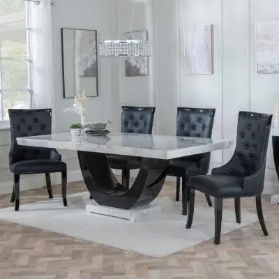 Madrid Dining Set with Carmela Chair - White, Cream Leather