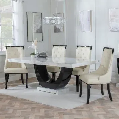 Madrid Dining Set with Carmela Chair - White, Marble