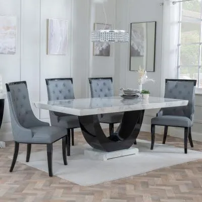 Madrid Dining Set with Carmela Chair - White, Marble