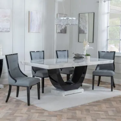 Madrid Dining Set with Chair - White, Grey Leather image
