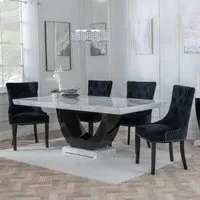 Madrid Dining Set with Knocker Back Chairs - White, Black Velvet