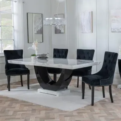 Madrid Dining Set with Knocker Back Chairs - White, Black Velvet image